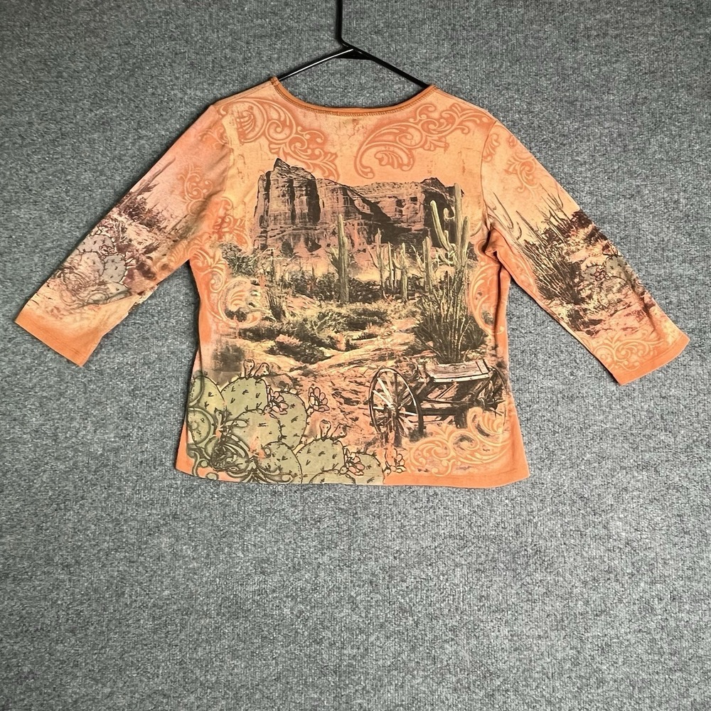 Cactus Top Women Large Western Desert Graphic Southwestern Landscape Saguaro Y2K - Picture 7 of 8